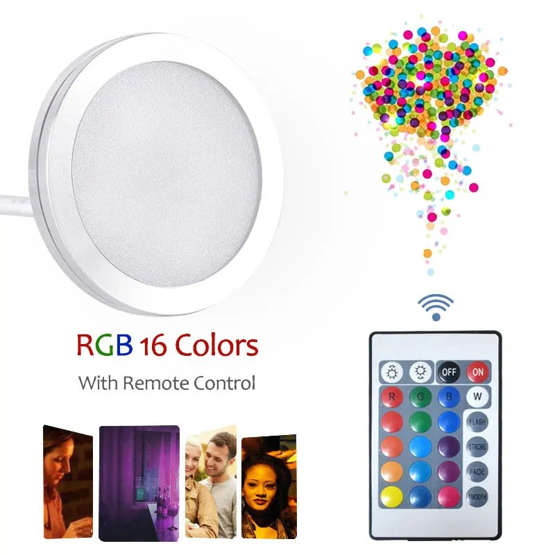 Hot Sales USB RGB LED Under Cabinet 3d Print Puck Light Remote Control Shelf Lighting for Bambu Lab Led Lamp Kit Lamp Shell 001