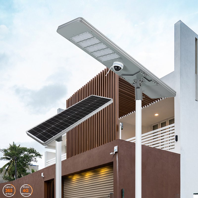 Outdoor IP65 Waterproof All in One Solar Street Lamp With Camera Remote Control 200W 250W LED Solar Street Light