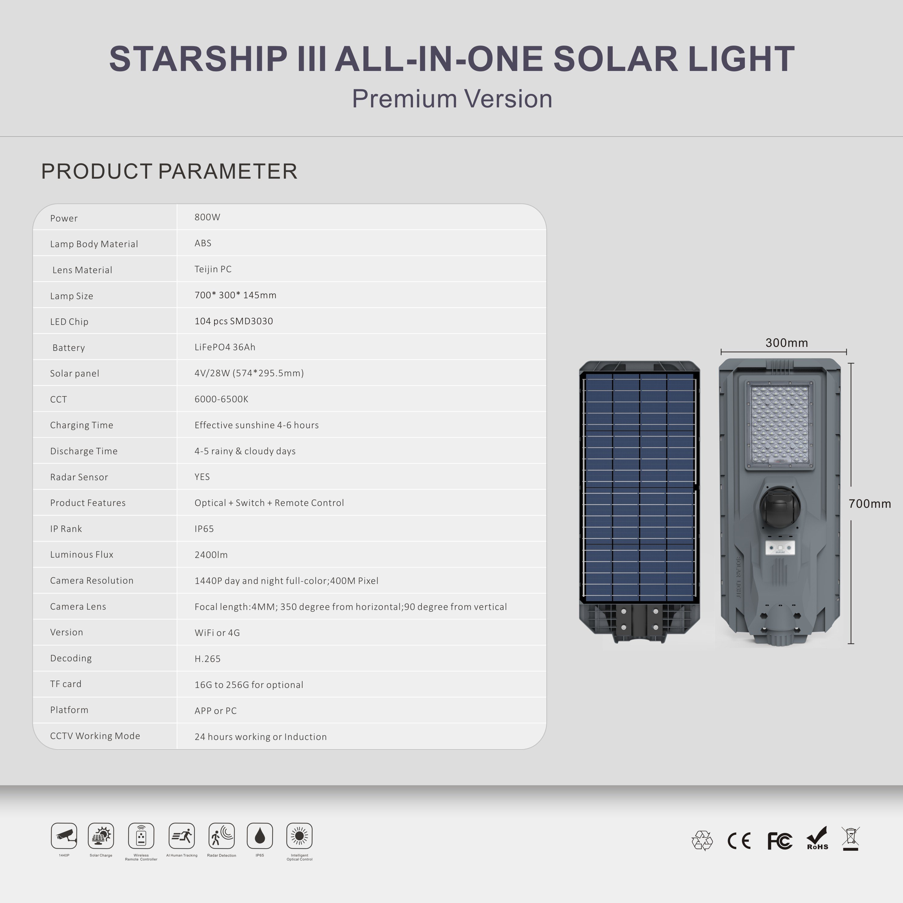 High Quality Outdoor Lighting 800w 1200w All in One Integrated Led Solar Street Light With Cctv Camera Outdoor