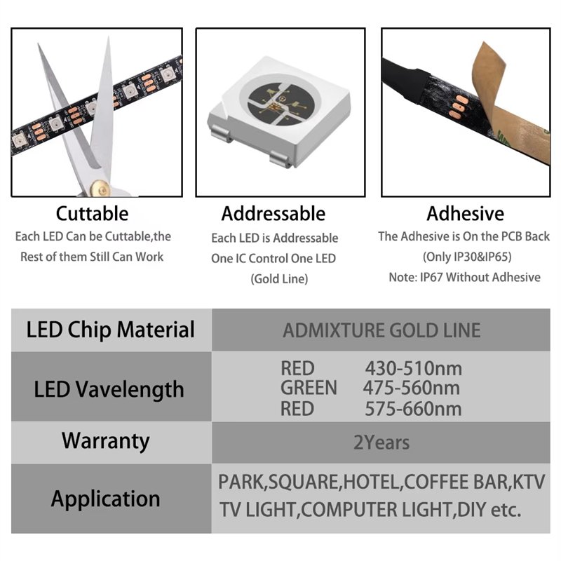 Ws2812b Led Strip Addressable Pixel Led High Quality Rgb Led Ws2811 Led Light Controller 10MM 5v 12v 24v 30 60 96 114LED