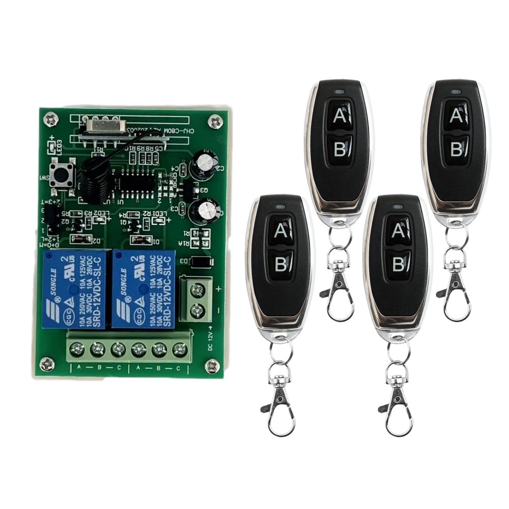 433mhz Relay RF Transmitter and Receiver Switch DC12V Metal with Rolling Fixed Learning Code Options