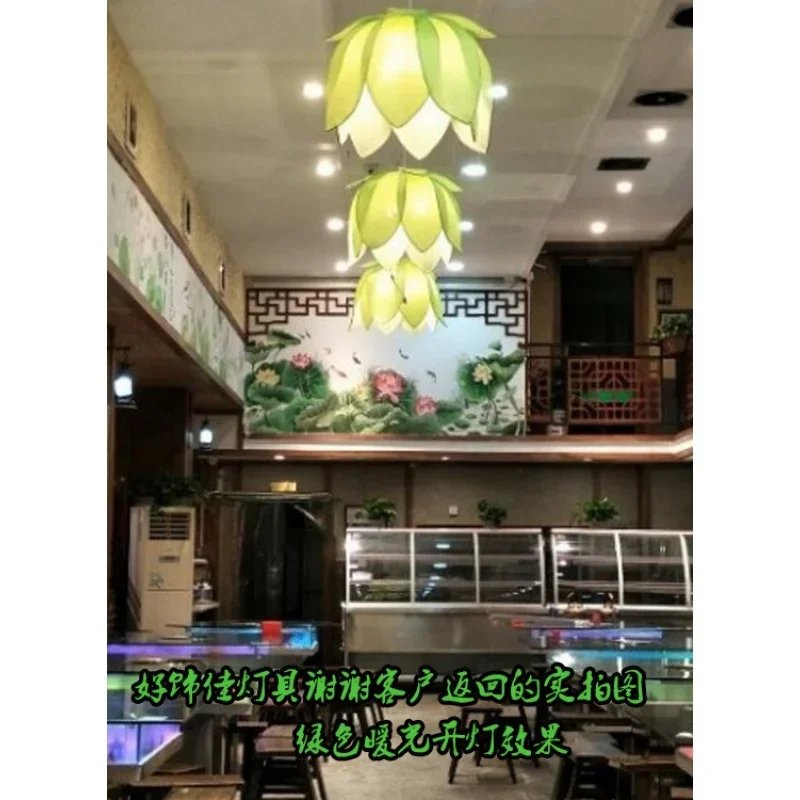 New Chinese Fabric Zen Lotus Chandelier Classical Lamp Buddhist Hall and Temple Living Room Dining Restaurant Enginee