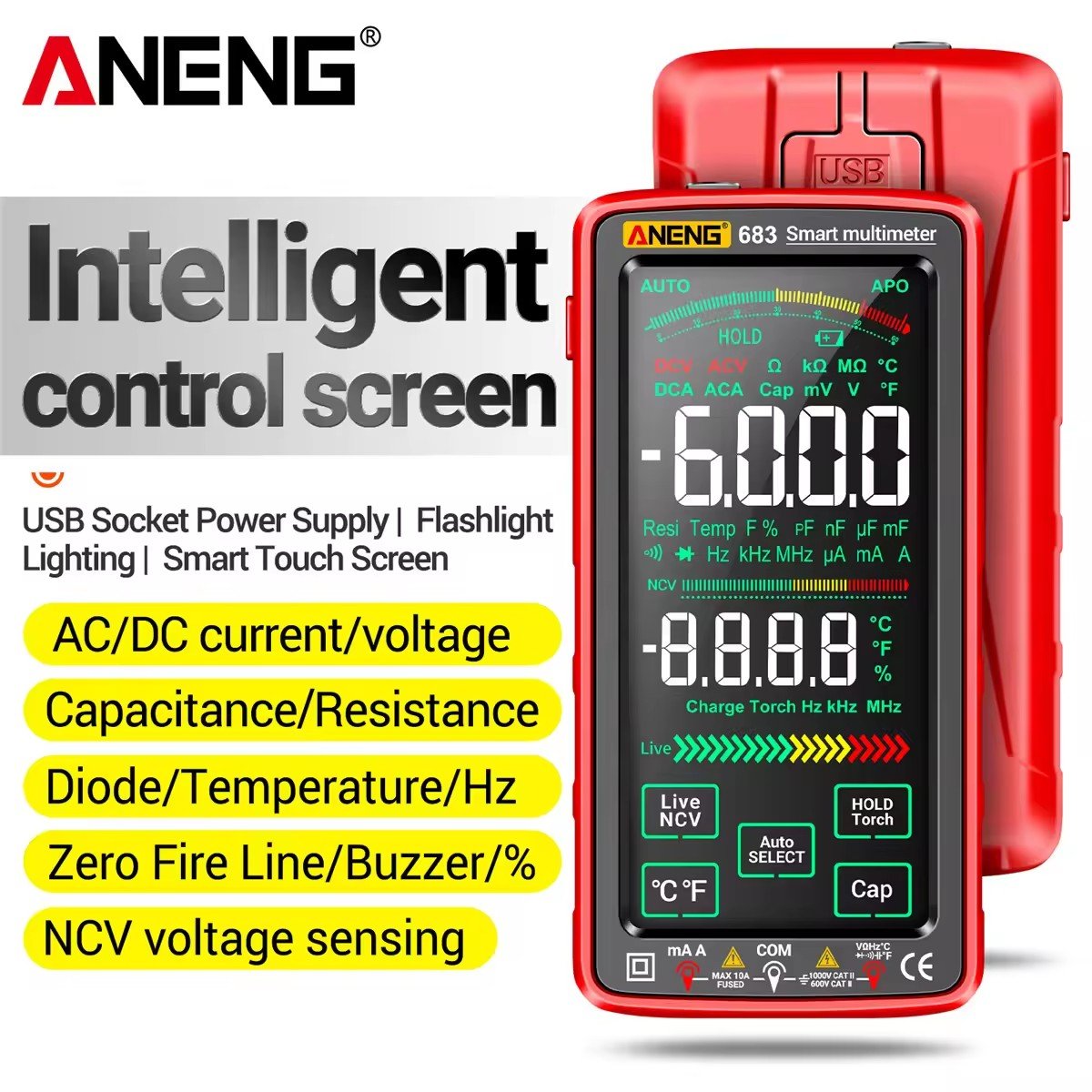 ANENG 683 Rechargeable Tester AC/DC Voltage Tester Current Tool High-end Touch Intelligent Multimeter