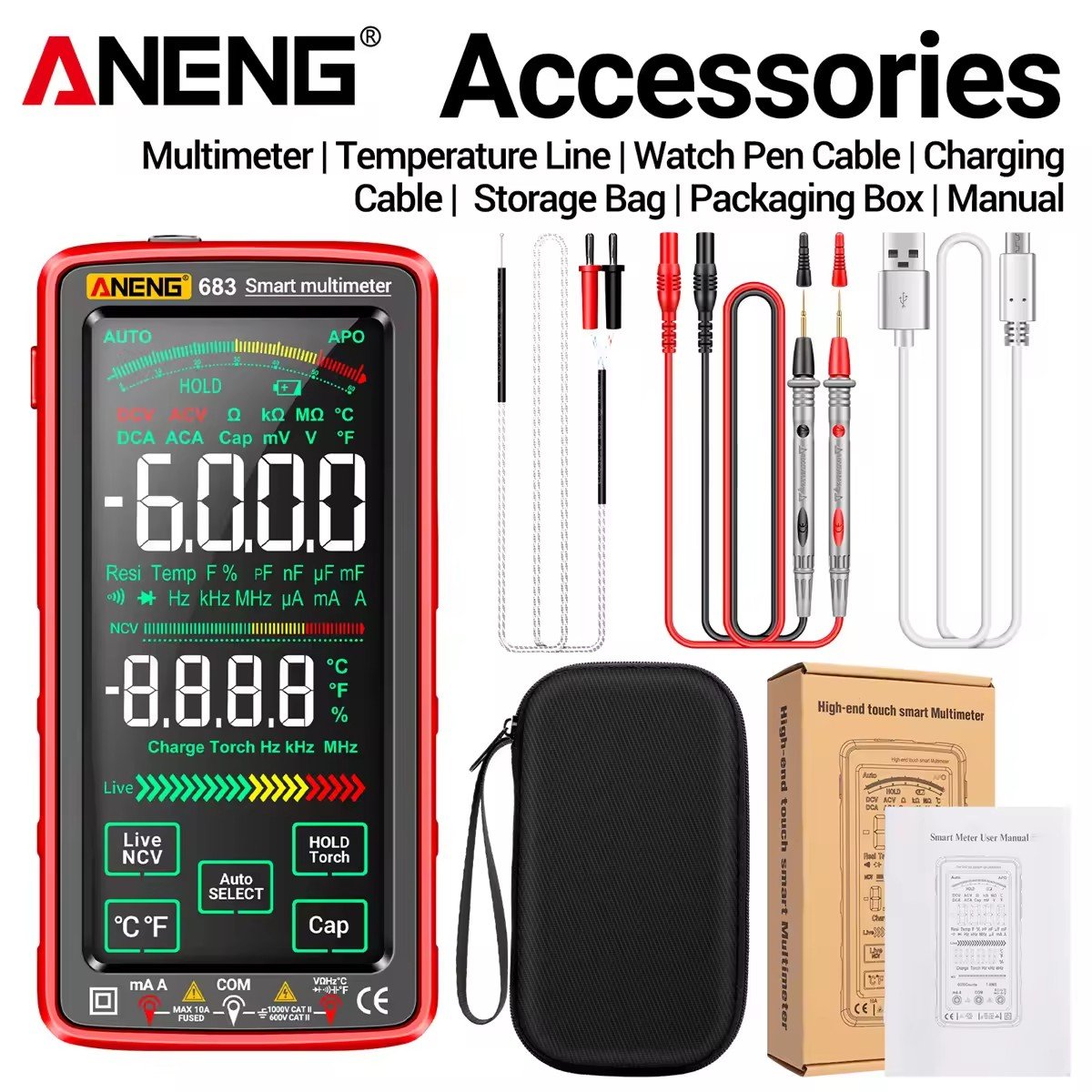 ANENG 683 Rechargeable Tester AC/DC Voltage Tester Current Tool High-end Touch Intelligent Multimeter