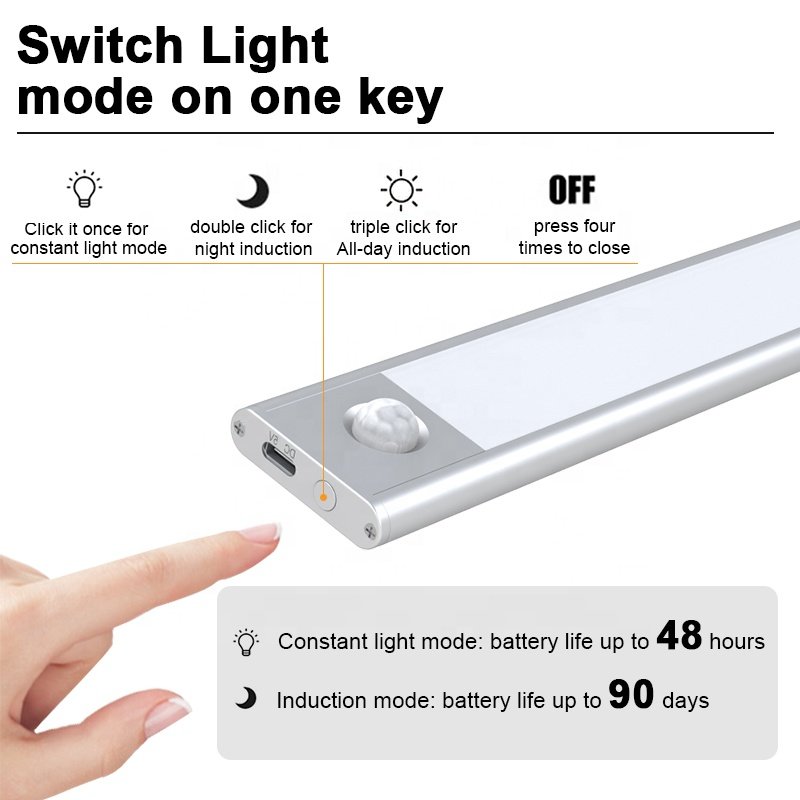 Customized Motion Sensor Switch Warm White LED Cabinet Light for Kitchen Bathroom Closet 6000K Color Temperature