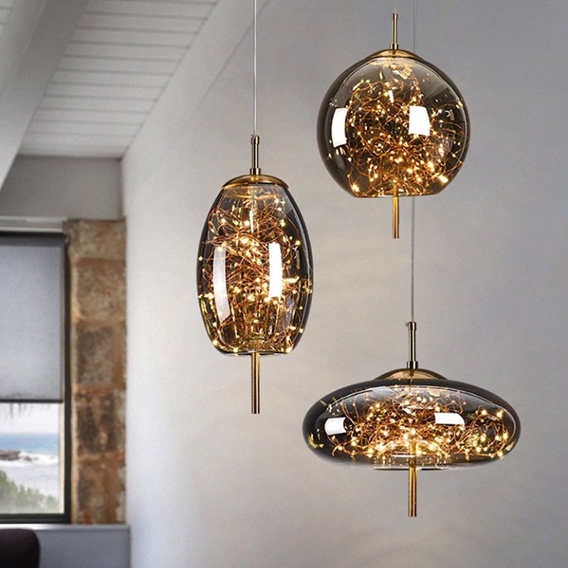 Indoor Hanging Lamps Nordic Living Room Kitchen Island Lighting Modern Black Gold Glass Ball Pendant Light