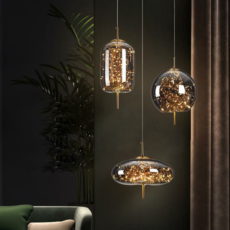 Indoor Hanging Lamps Nordic Living Room Kitchen Island Lighting Modern Black Gold Glass Ball Pendant Light