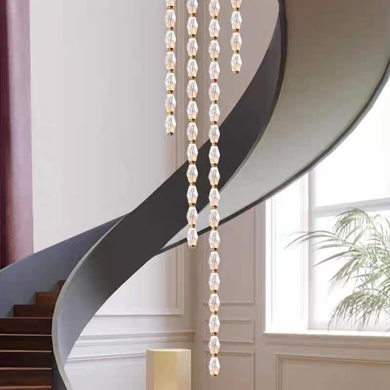 Art Decor Designer Ceiling Pendant Lights Staircase Dining Long Modern Crystal Necklace Chandelier Light