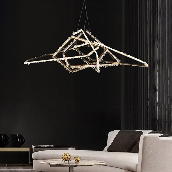 Custom Modern Art Design Natural Stone Pendant Light Hanging Natural Crystal Quartz Stone Rock Crystal Chandelier