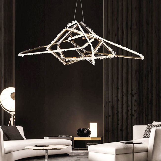 Custom Modern Art Design Natural Stone Pendant Light Hanging Natural Crystal Quartz Stone Rock Crystal Chandelier