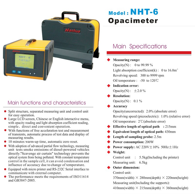 Auto Diesel Exhaust Emission Gas Analyzer with Printer NHT-6 Smoke Emission Testing Equipment Machine