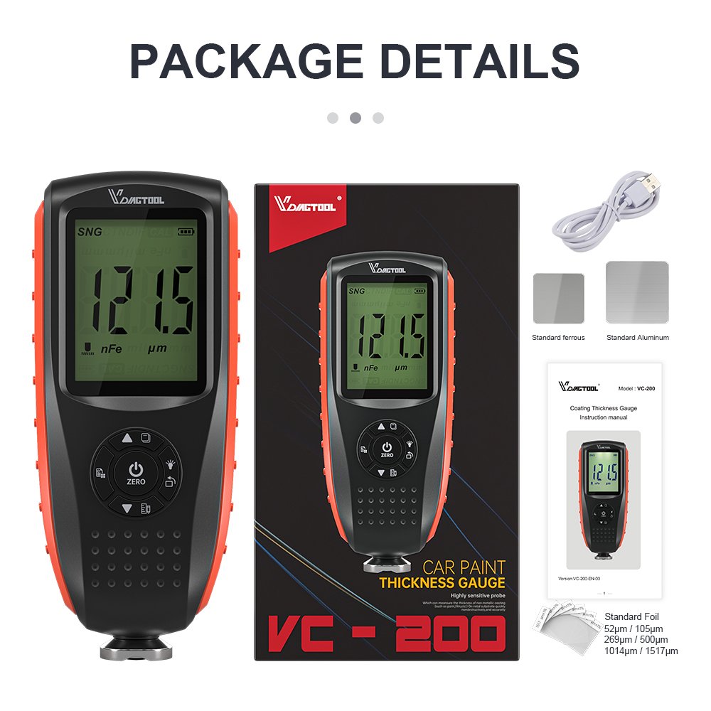 VDIAGTOOL VC200 Car Paint Tester for Coating Thickness Gauge Coating Meter With LCD Backlight Ultra-precise Fe&NFE