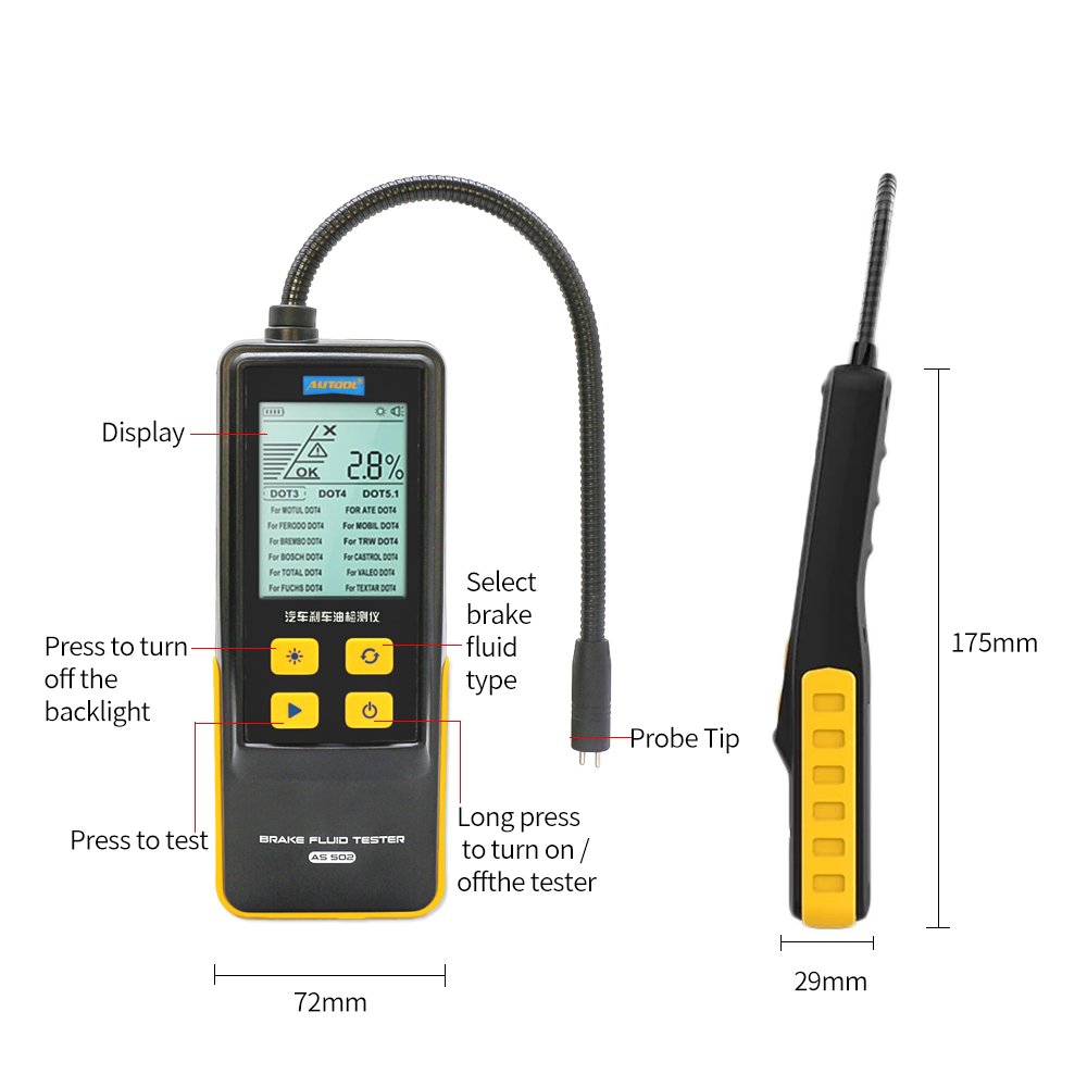 Professional Digital Auto Brake Fluid Tester Water Content Detector and Oil Analyzer with 12 Month Warranty