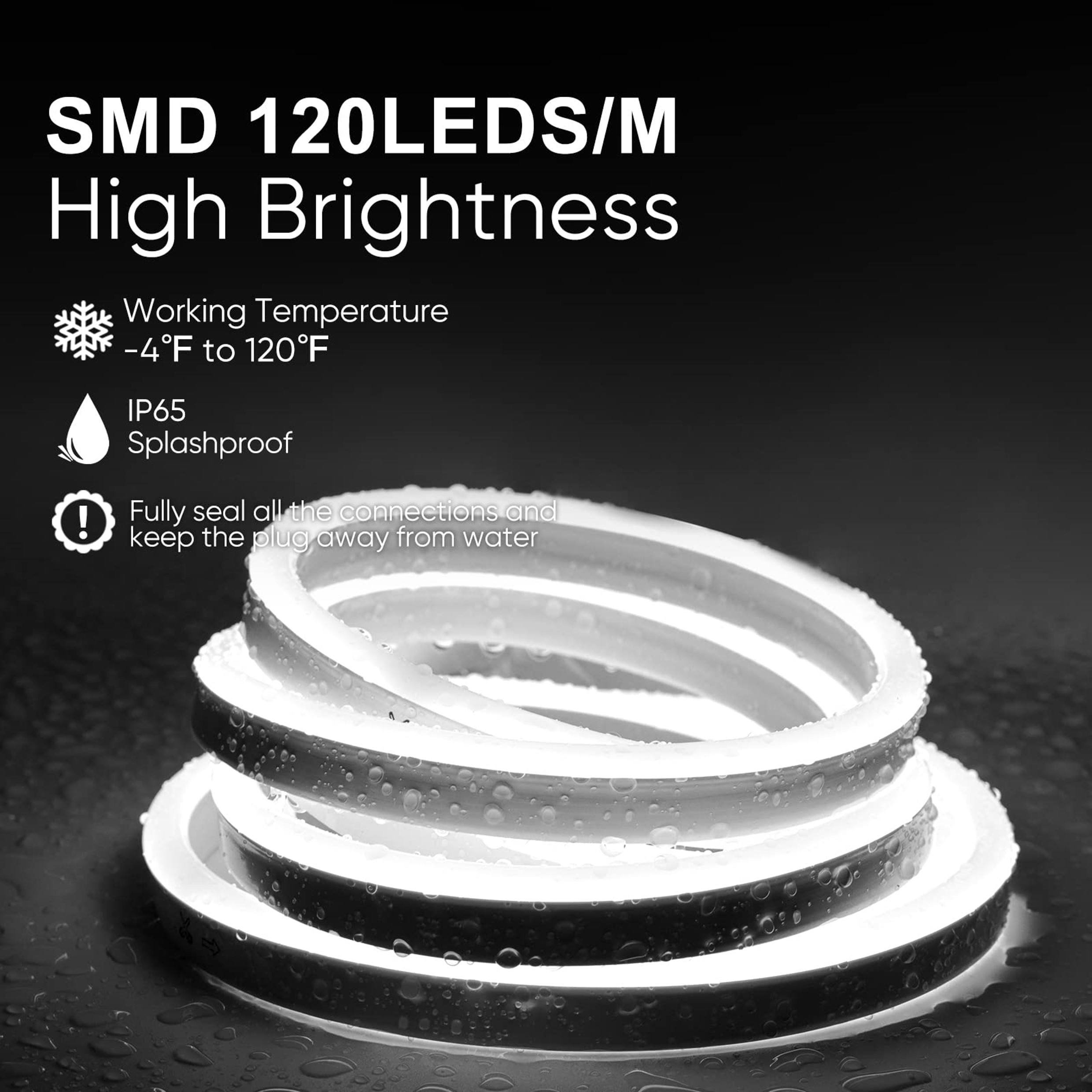 Outdoor RGB LED Strip Light 110v 220v Neon Light Strip Remote Control 5m Length UL Certified Auto Color Rendering Colorful CCt