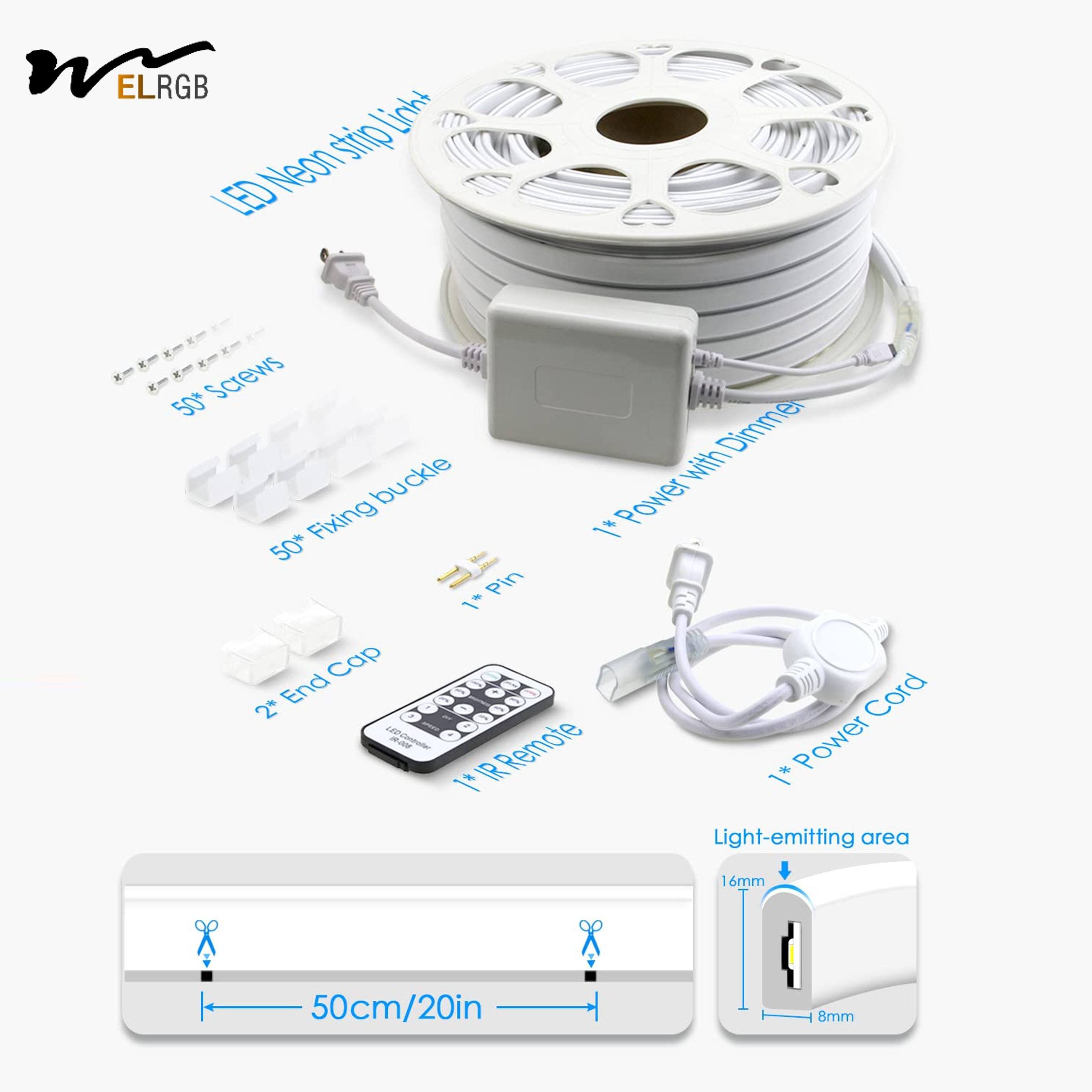 Outdoor RGB LED Strip Light 110v 220v Neon Light Strip Remote Control 5m Length UL Certified Auto Color Rendering Colorful CCt