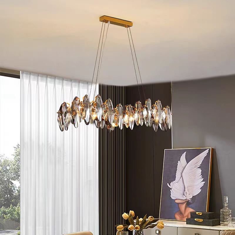 Modern Villa Dinner Room Long Table L950mm Hanging Gold Color Smoking Color Crystal Chandelier Lights