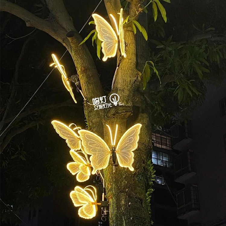 3d Christmas Motif Lights Outdoor Waterproof Landscape Lighting Dynamic Colorful for Wings Led Iron Butterfly Light