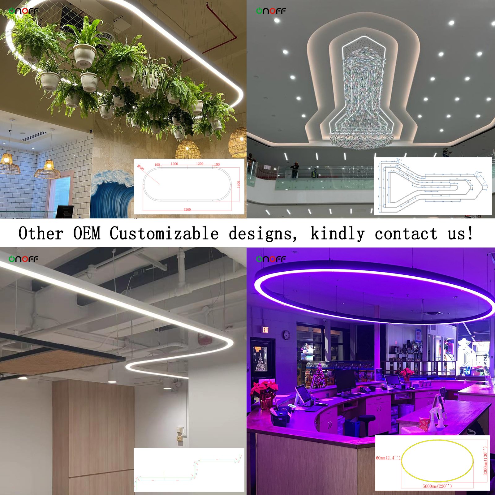 Commercial Rounded Rectangle Pendant Light Linkable Linear Ceiling Light Customization for Indoor