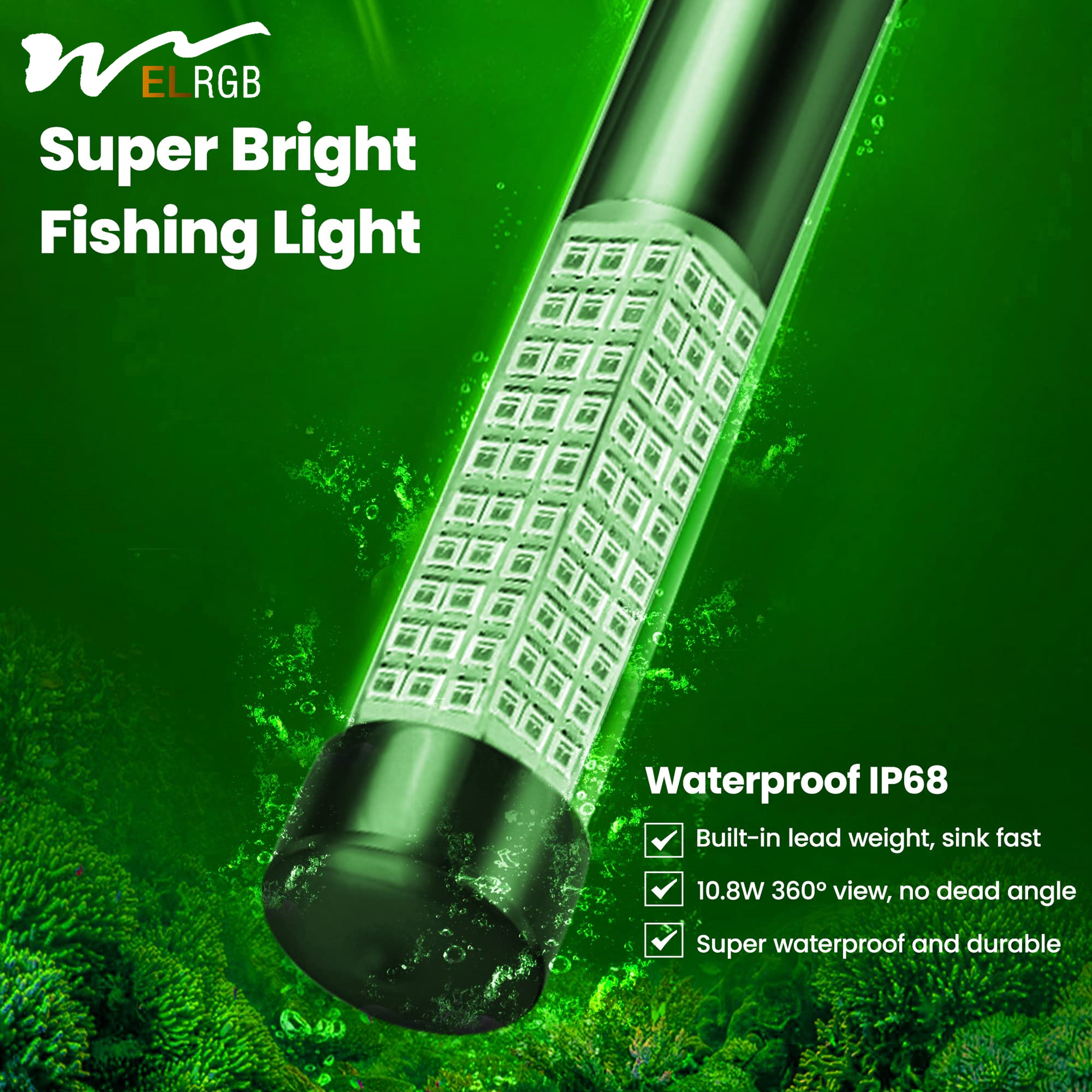 12V LED Underwater Squid Fishing Lamp with 5 Meters Green Blue Yellow Whiter Emitted Waterproof Fishing Light for Sea Fishing