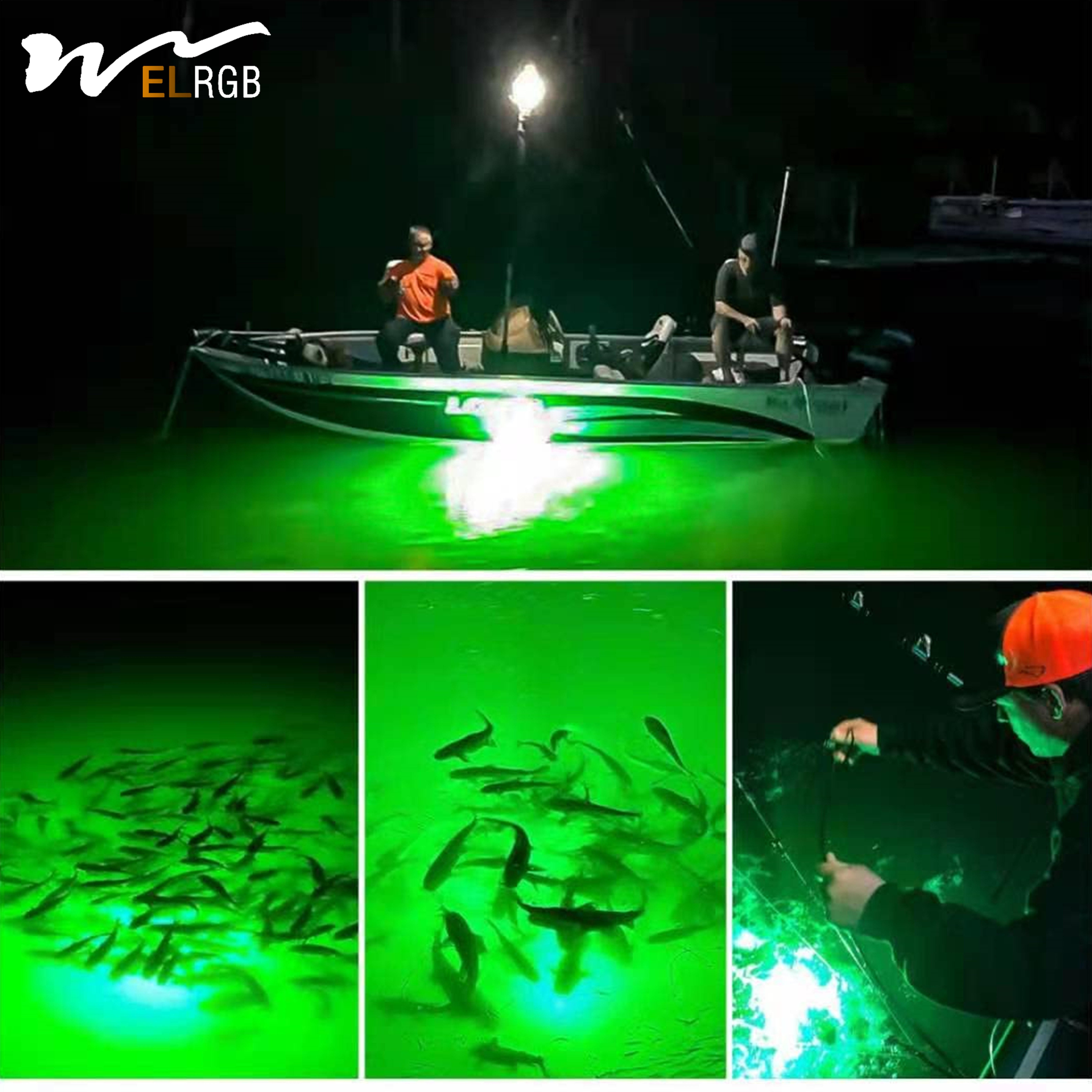 12V LED Underwater Squid Fishing Lamp with 5 Meters Green Blue Yellow Whiter Emitted Waterproof Fishing Light for Sea Fishing
