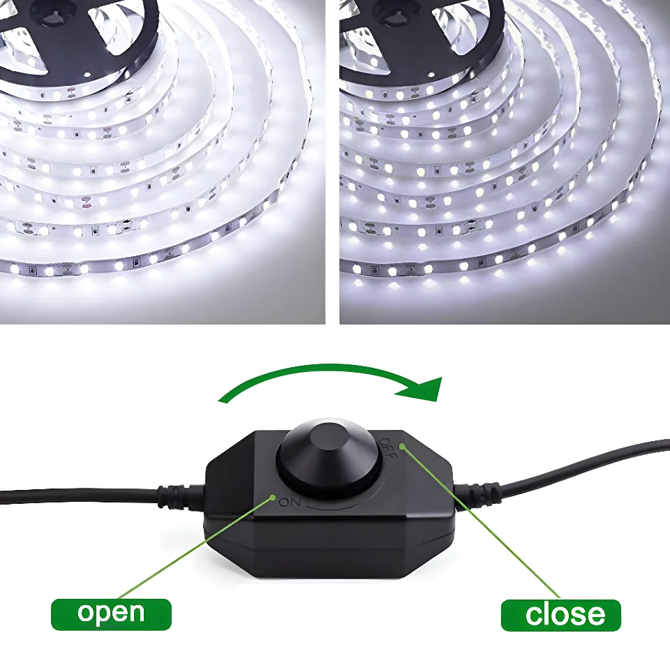 USB LED Knob Dimmer DC 5V Ribbon Brightness Adjust Switch Controller for 5050 3528 2835 5 Volt Strip Lights