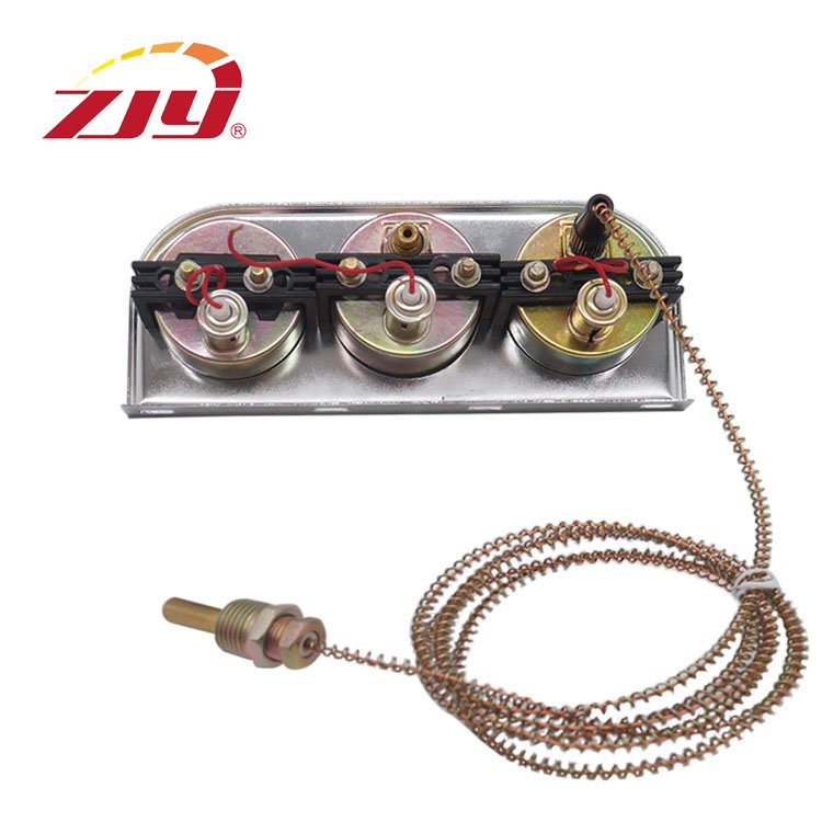 ZJY Gauge Black Dashboard White Case 2'' 52mm Triple 3 Gauge Ampere, Water Temp, Oil Pressure