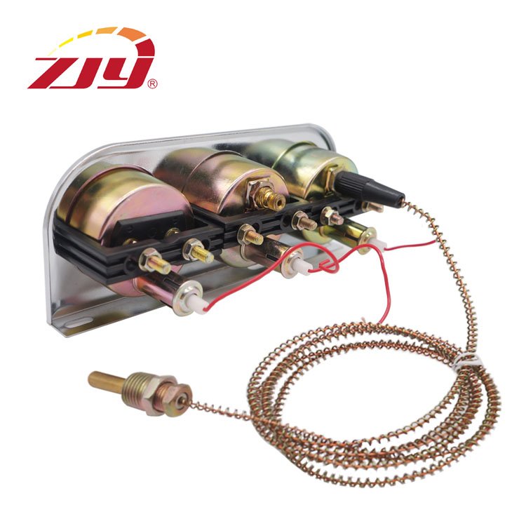 ZJY Gauge Black Dashboard White Case 2'' 52mm Triple 3 Gauge Ampere, Water Temp, Oil Pressure