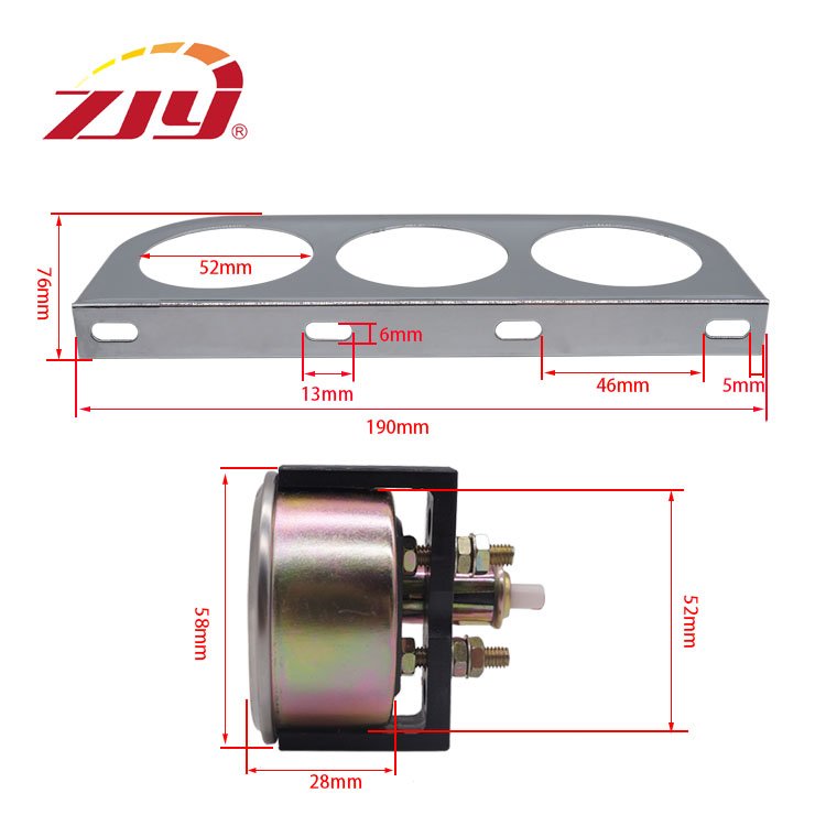 ZJY Gauge Black Dashboard White Case 2'' 52mm Triple 3 Gauge Ampere, Water Temp, Oil Pressure