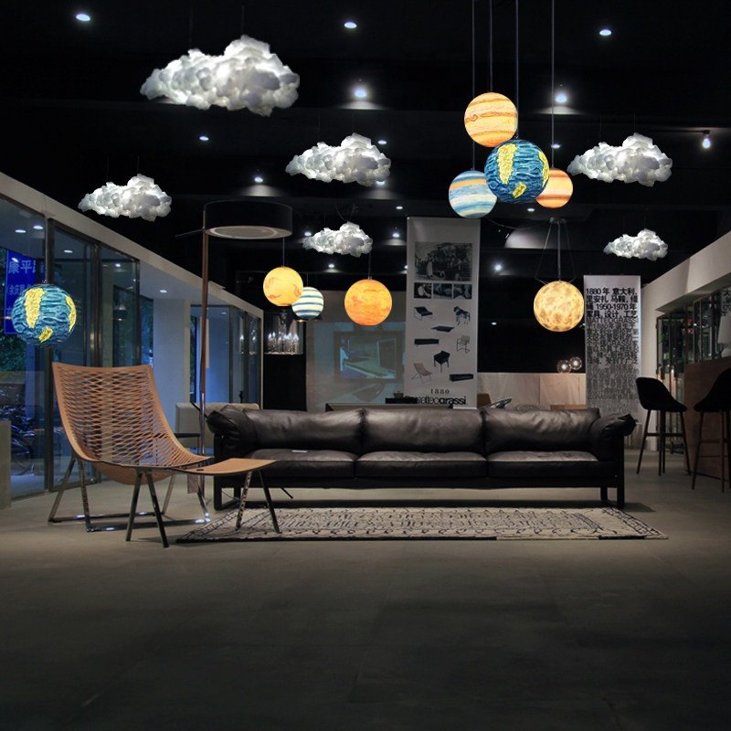 Creative White Floating Clouds Shape Chandeliers Ceiling Bar LED Decorative Pendant Lamp for Indoor Industrial Chrome Modern 80