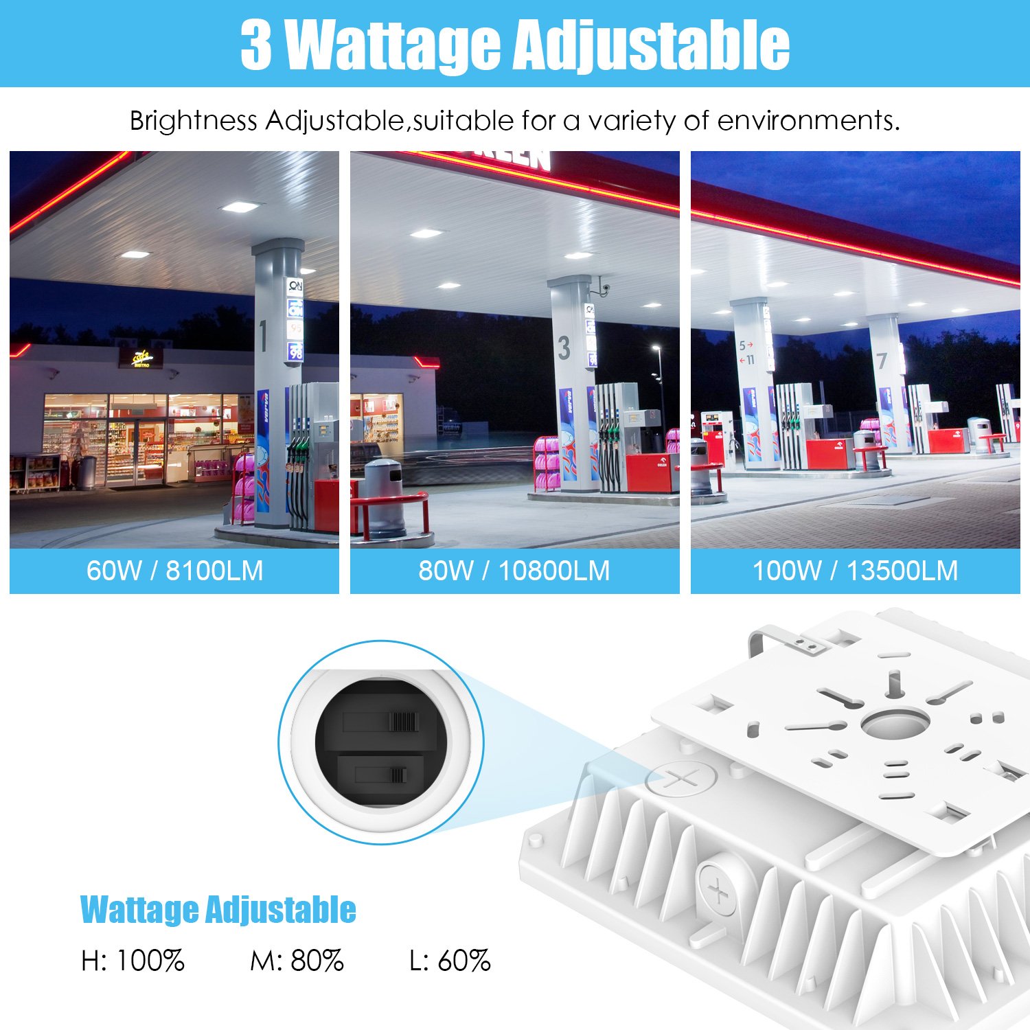 Everlight 100Watt 3000K~5000K Temperature LED Parking Lot Light IP65 Petrol Station Aluminium Garage Canopy LED Ceiling Light