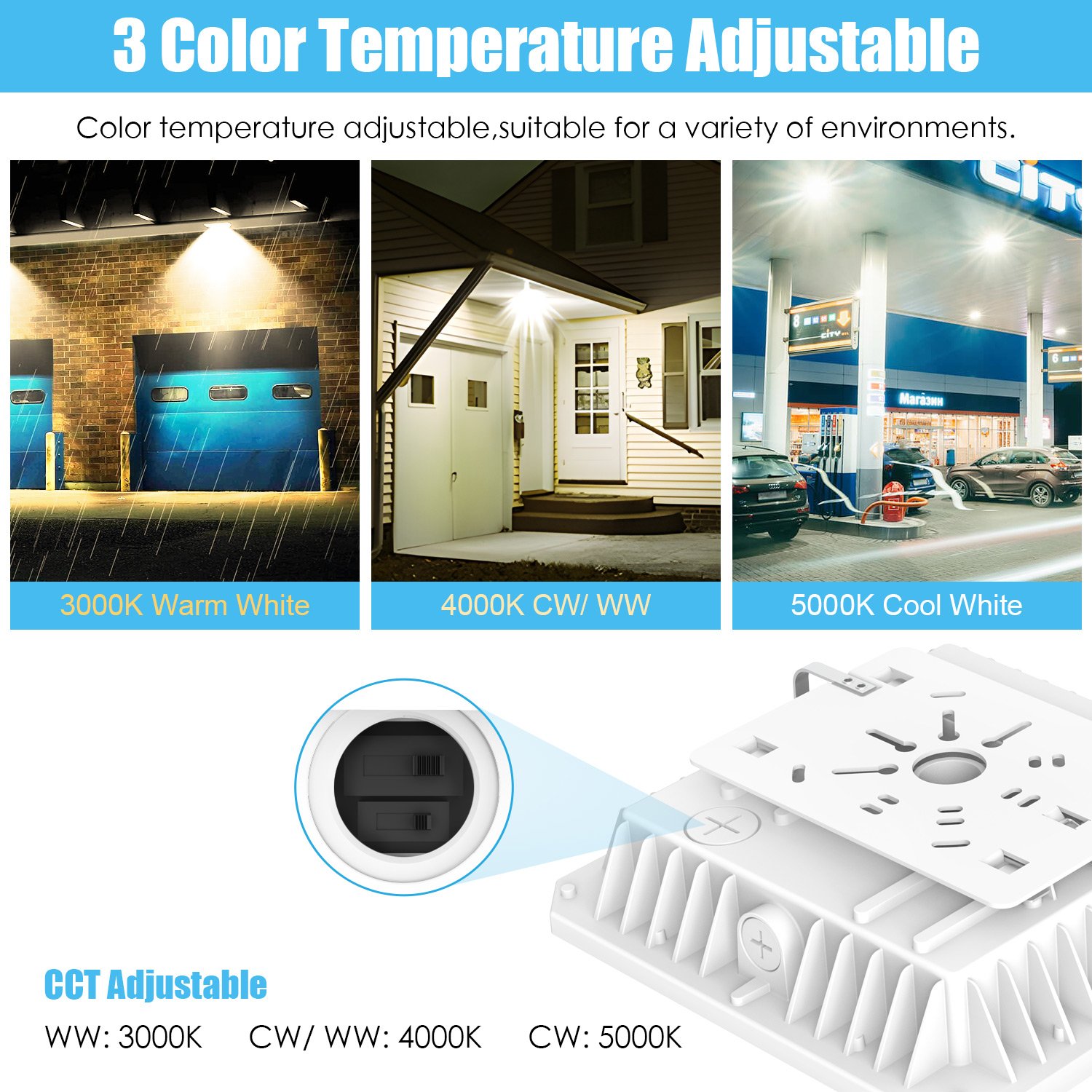 Everlight 100Watt 3000K~5000K Temperature LED Parking Lot Light IP65 Petrol Station Aluminium Garage Canopy LED Ceiling Light