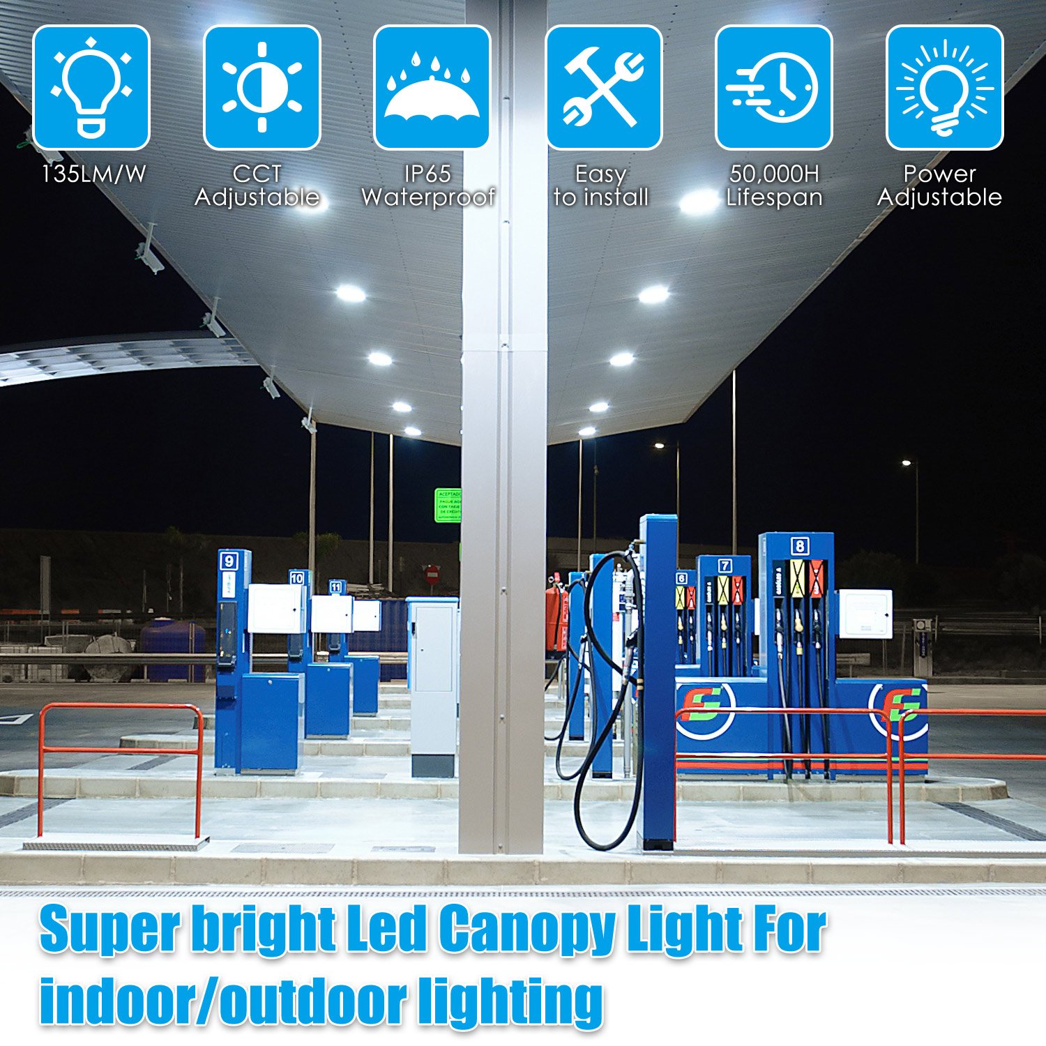 Everlight 100Watt 3000K~5000K Temperature LED Parking Lot Light IP65 Petrol Station Aluminium Garage Canopy LED Ceiling Light