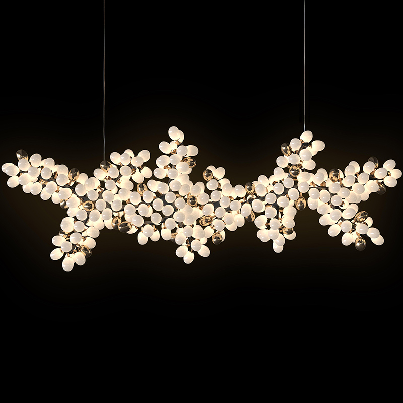 Custom Hotel Dining Room Design Modern Horizontal Chandeliers and Suspensions Glass Ball Ceiling Large Murano Glass Chandelier