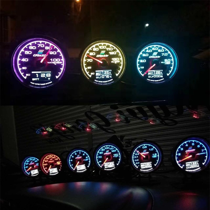62mm Auto Meter 7 Colour LED Digital Meter Boost Volt Display Water Oil Temp Fuel Oil Pressure RPM Vacuum AFR Gauge