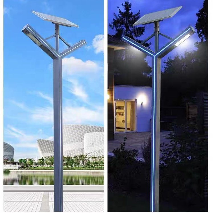 Modern Aluminum Outdoor Waterproof Solar Garden Lamp Column 1m/3m/4m/5m High Dual Arm LED Column Garden Lamp