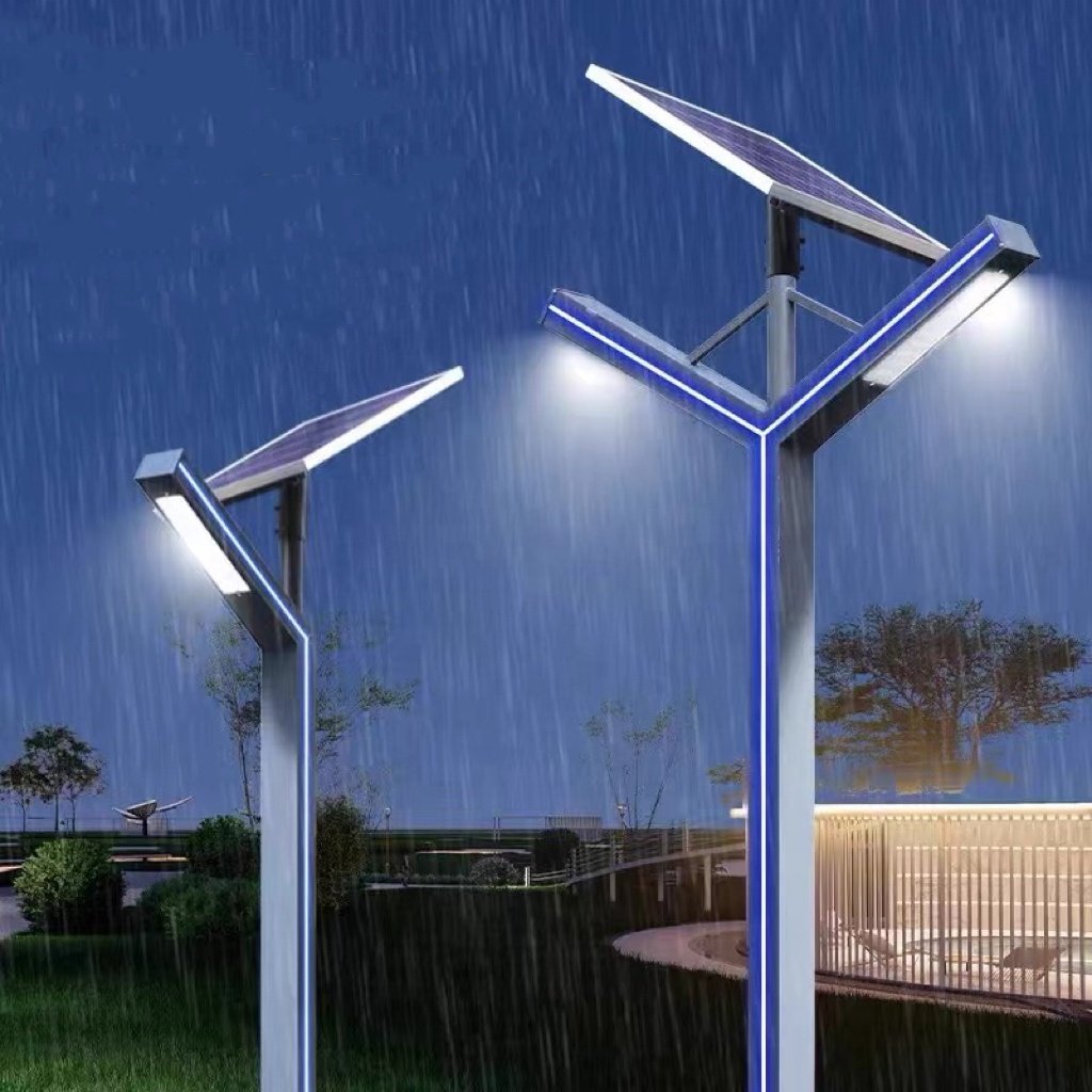 Modern Aluminum Outdoor Waterproof Solar Garden Lamp Column 1m/3m/4m/5m High Dual Arm LED Column Garden Lamp