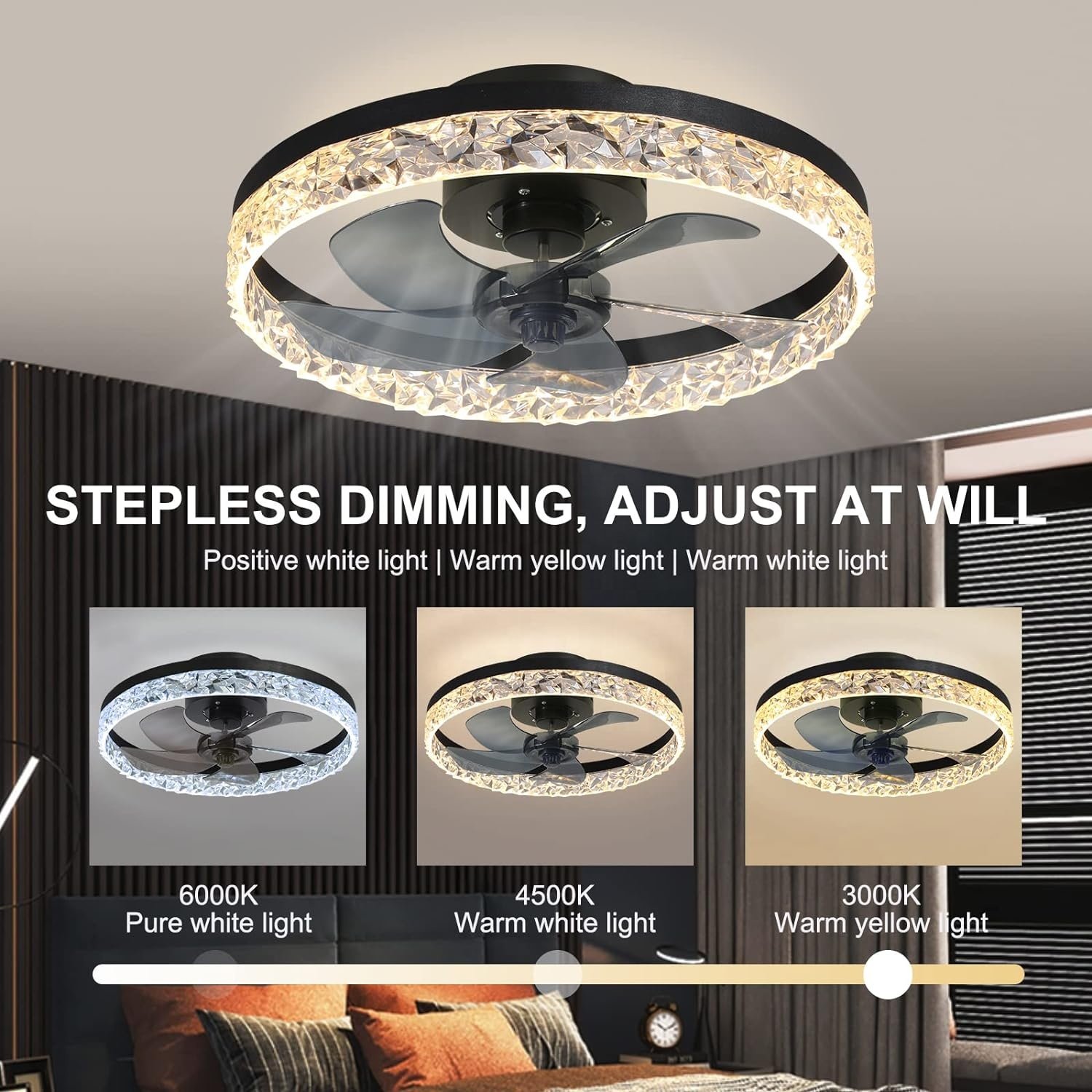 Modern Home Intelligent Remote Control Ceiling Fan with Lamp Dimming Fan Lights for Home Living Room Bedroom LED Fan Light