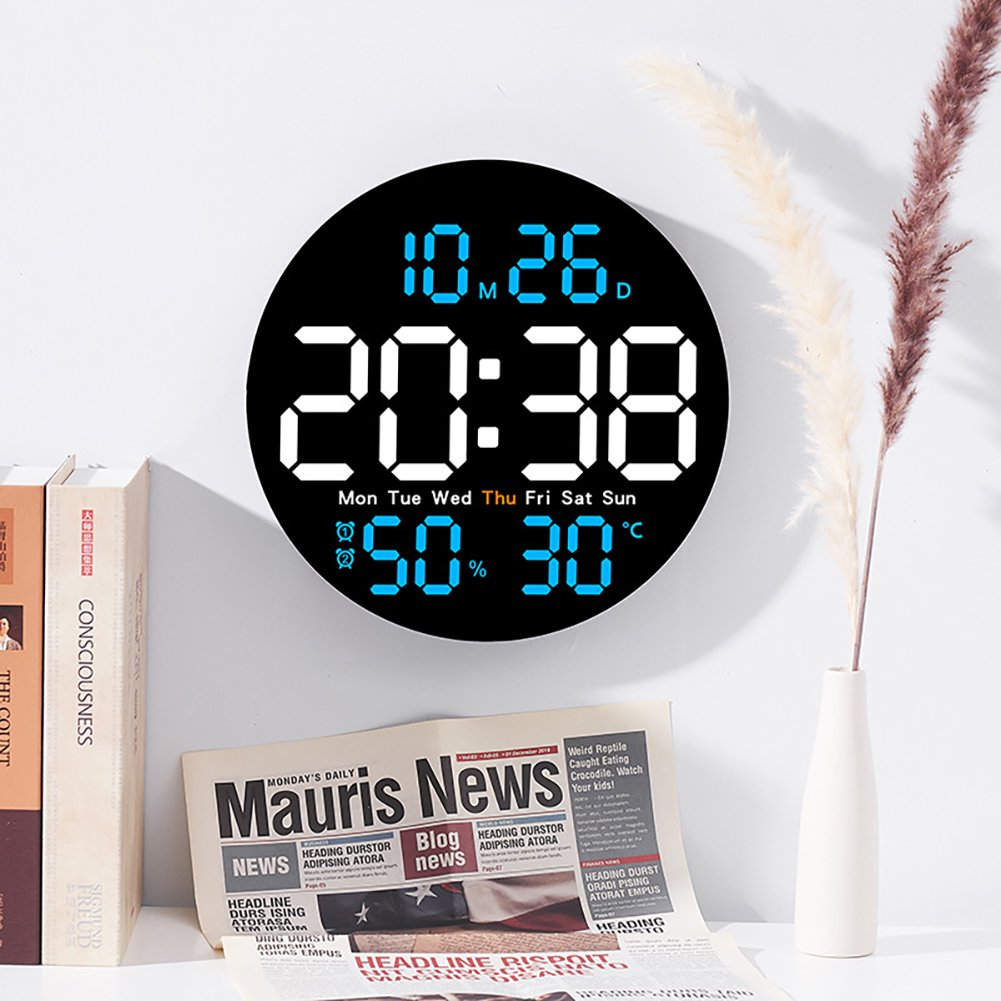 Digital Custom LED Wall Clock with Remote Control Auto Dimming 10 Level Brightness Digital Alarm Clock for Home Farmhouse Office