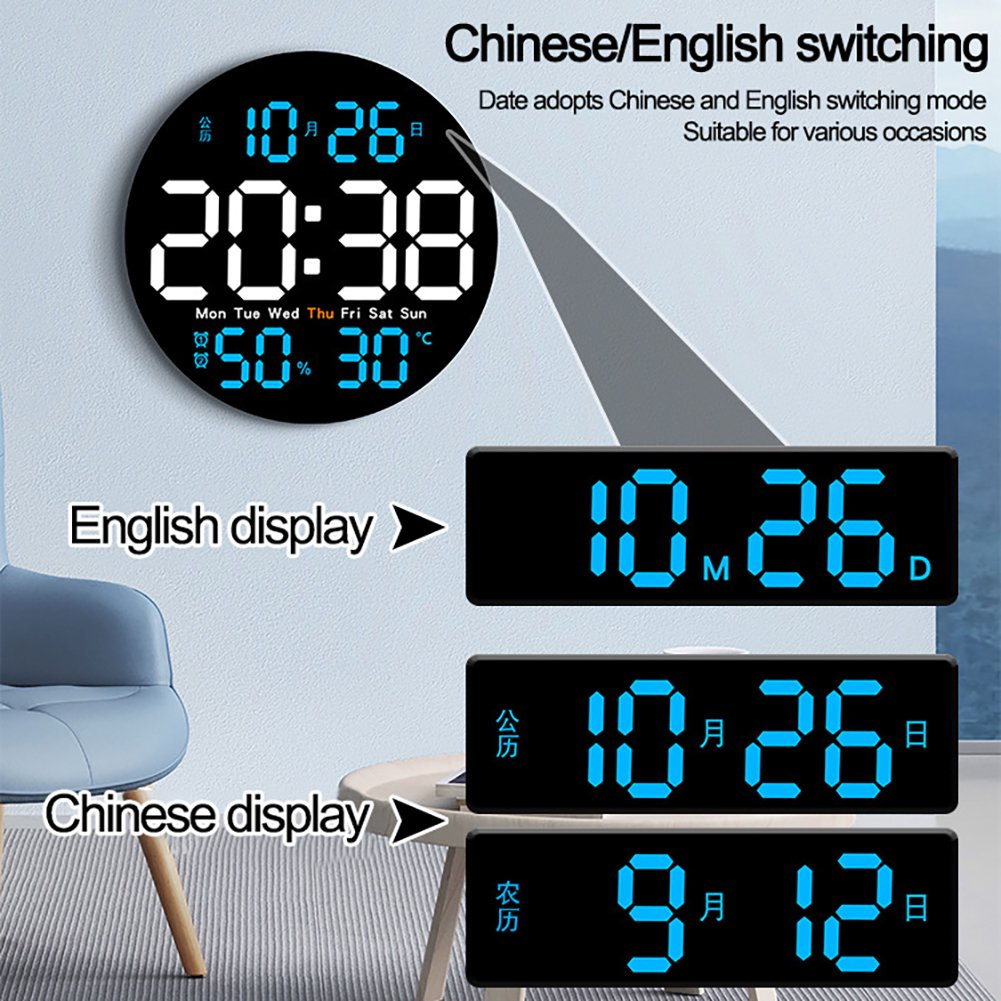 Digital Custom LED Wall Clock with Remote Control Auto Dimming 10 Level Brightness Digital Alarm Clock for Home Farmhouse Office