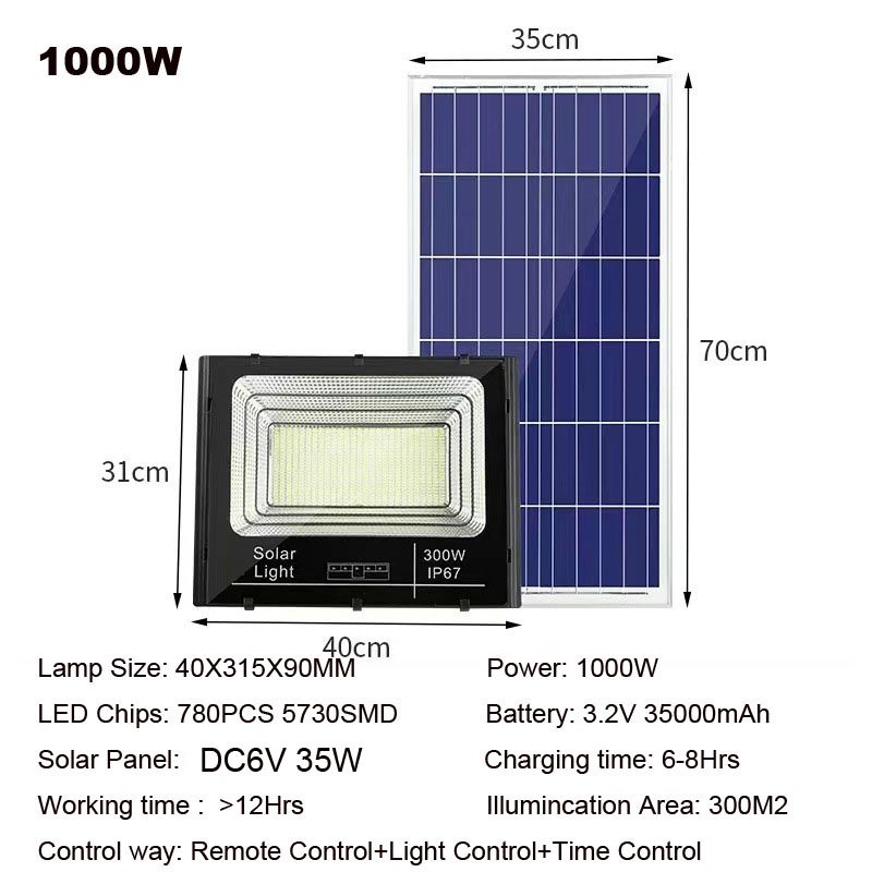 Waterproof Ip65 Remote-controlled Floodlight 500w 1000w 2000w Solar Flood Light Outdoor Aluminium