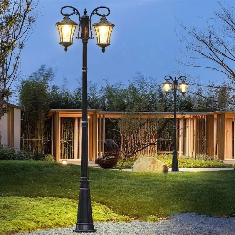 Antique Street Light Pole Solar Powered Aluminum Lamp Post for Lawn Garden Outdoor Waterproof LED Bollard Garden Lights