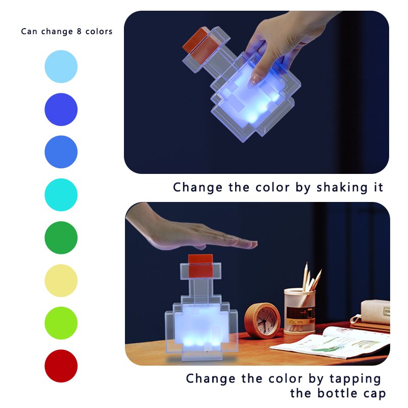 Game Pixel Surrounding 8-color Medicine Bottle Pixel Luminous LED Nightlight Charging LED Indoor Ambience Lighting Gift