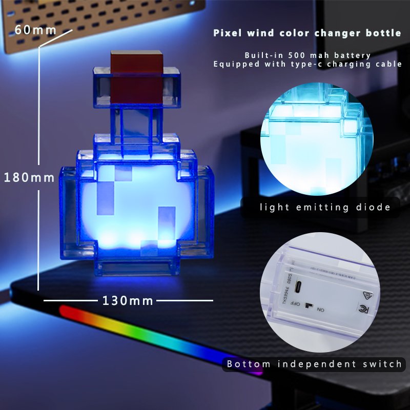 Game Pixel Surrounding 8-color Medicine Bottle Pixel Luminous LED Nightlight Charging LED Indoor Ambience Lighting Gift