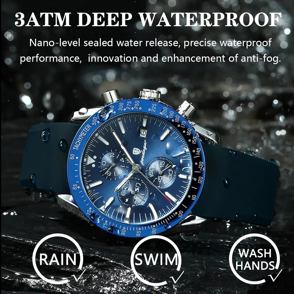 POEDAGAR Mens Watch Top Brand Luxury Creative Chronograph Silicone Strap Date Luminous Waterproof Men Watches Male Clock Reloj