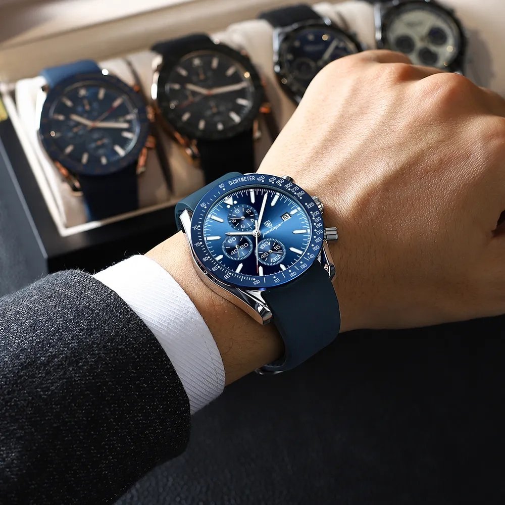 POEDAGAR Mens Watch Top Brand Luxury Creative Chronograph Silicone Strap Date Luminous Waterproof Men Watches Male Clock Reloj
