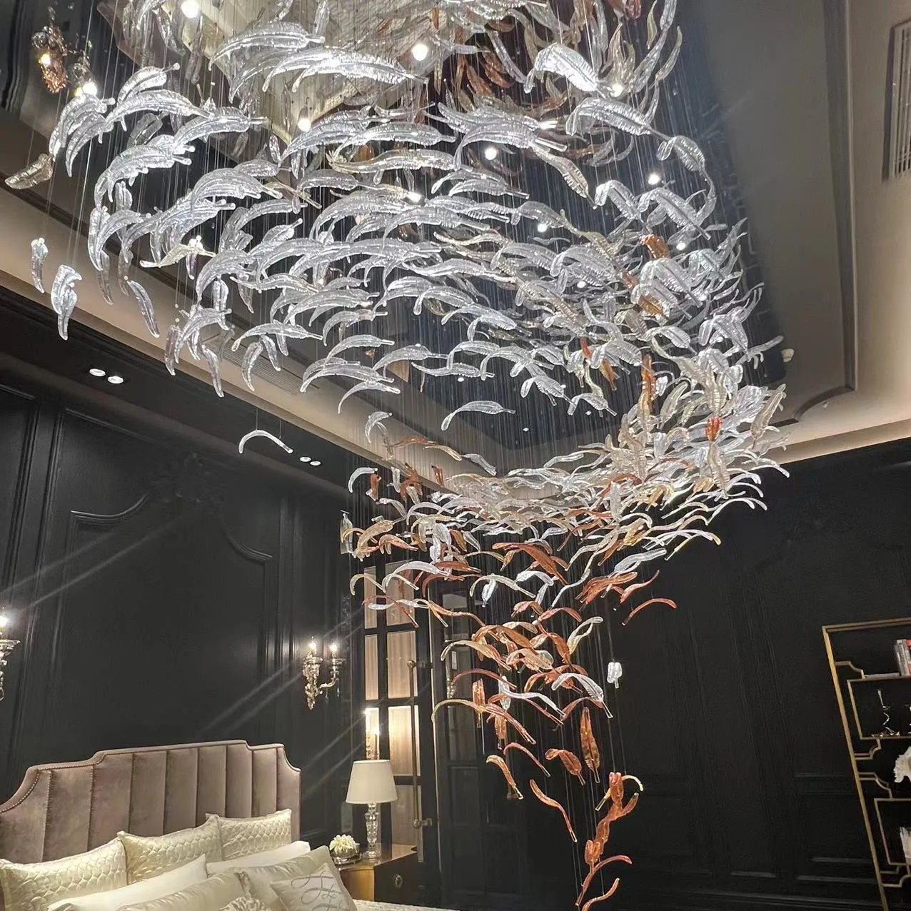 ECOJAS Professional Custom High-end Crystal Glass Feather Chandelier Luxury Modern Lighting
