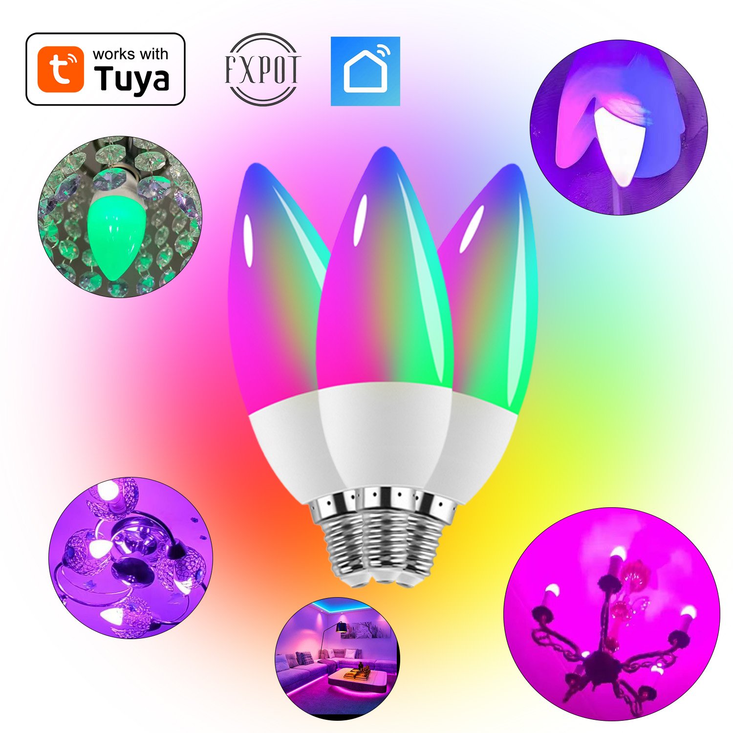Voice Control Home Light Candle Light WiFi Smart Dimmable RGB CW E14 LED Tuya Smart Bulb Works With Alexa Google