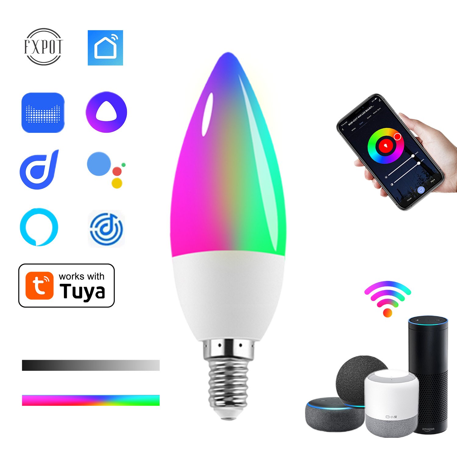 Voice Control Home Light Candle Light WiFi Smart Dimmable RGB CW E14 LED Tuya Smart Bulb Works With Alexa Google