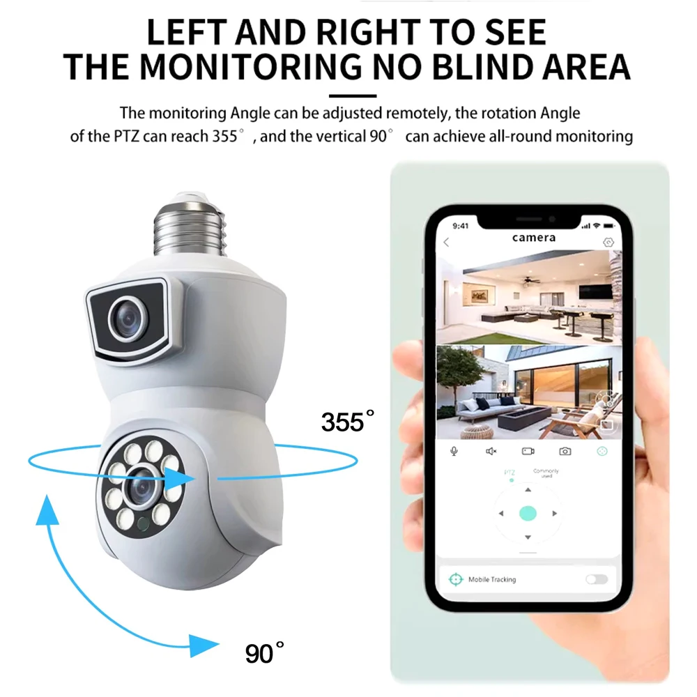 Double Lens Dual Screen Bulb Cameras De Vigilancia Auto Tracking Two Way Audio Night Vision Outdoor Security Camera