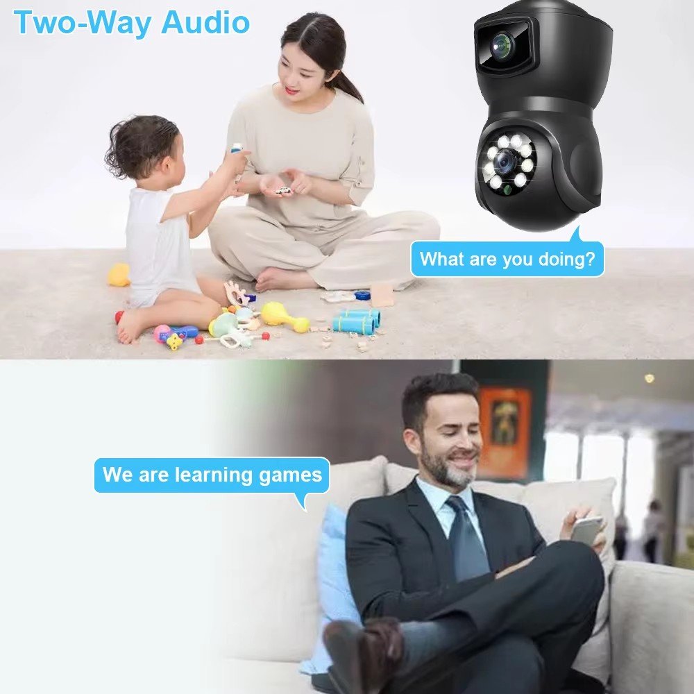 Double Lens Dual Screen Bulb Cameras De Vigilancia Auto Tracking Two Way Audio Night Vision Outdoor Security Camera